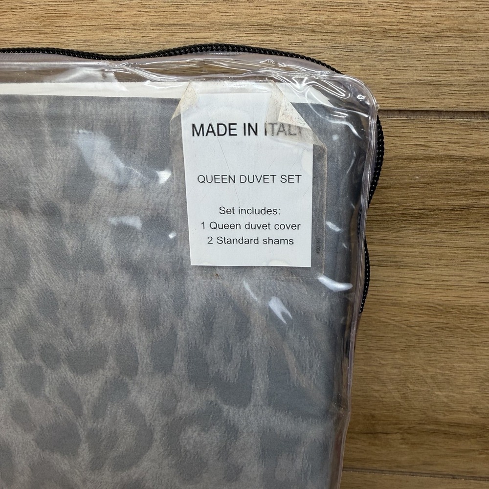 Roberto Cavalli QUEEN Duvet Cover Set 3pc Grey Gray Leopard Print Luxury Bedding - Picture 6 of 6